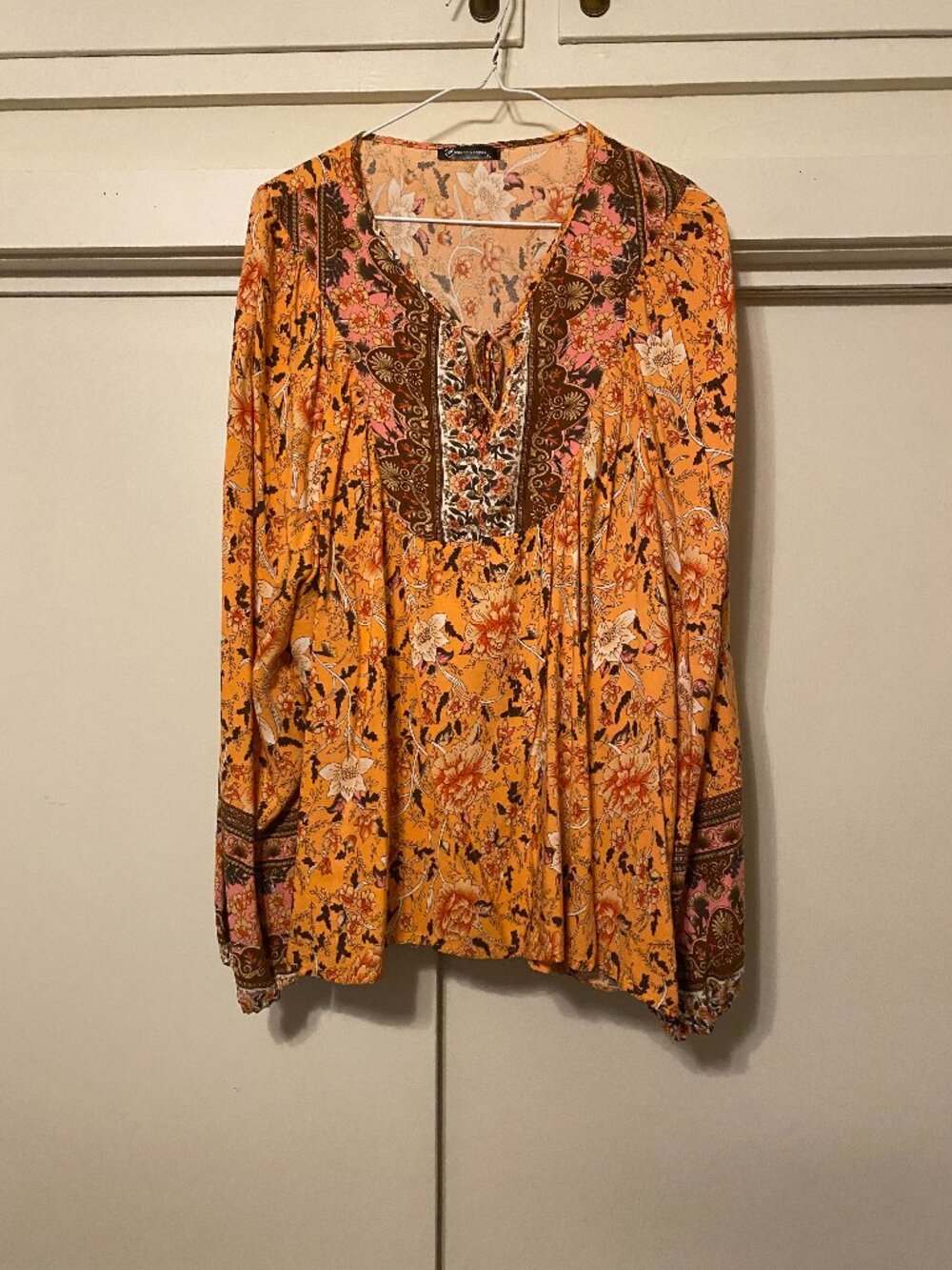 Prettygarden, long sleeve, golden colors Boho blouse, size XL